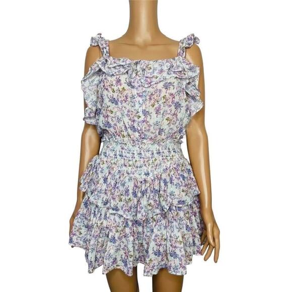 Loveshackfancy Shanely Floral Print Ruffled Mini Dress size Medium - Picture 2 of 8